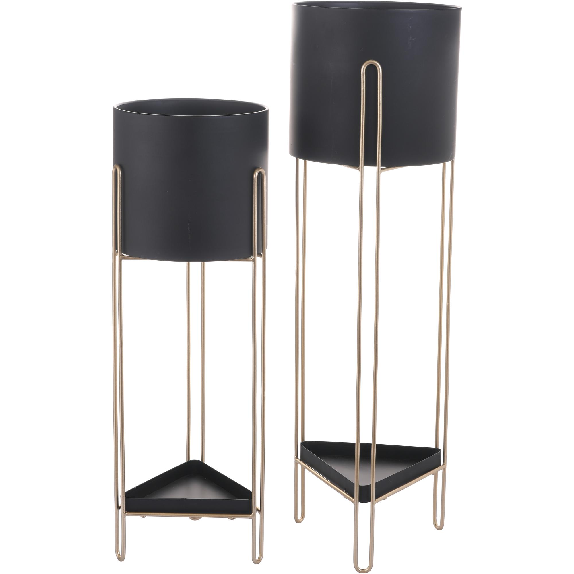 2/SET METAL PLANTER POTS W/ RACK - 448-5912886