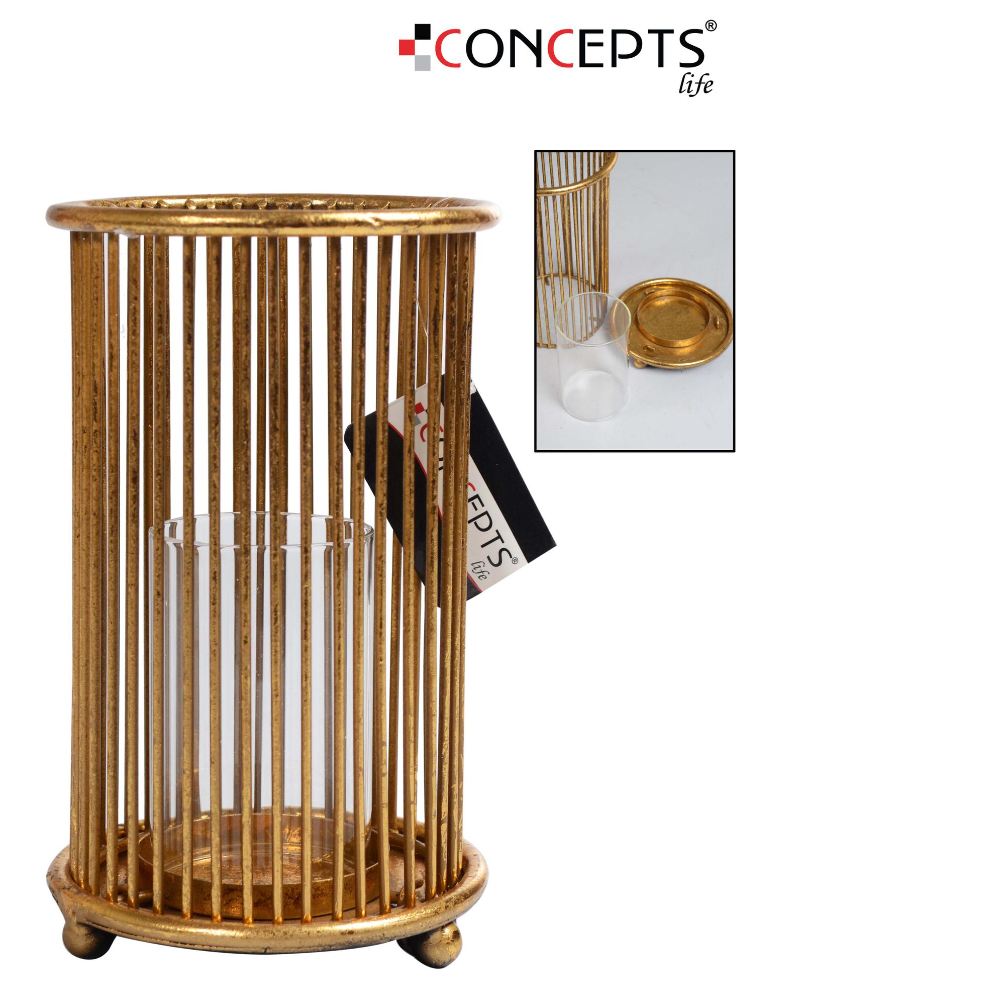 IRON CANDLE HOLDER W/ GLASS CU - 448-638734