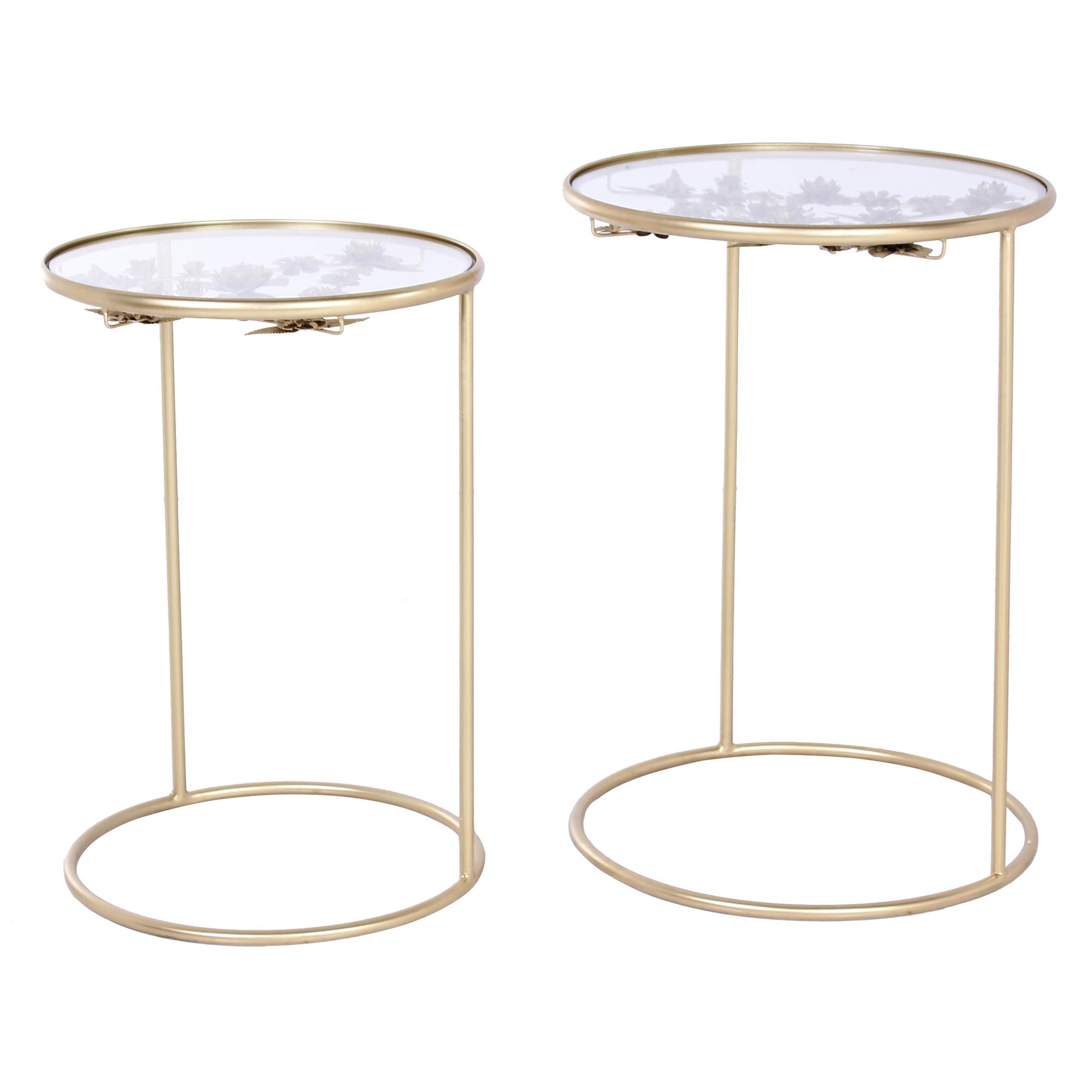2/SET IRON / GLASS ROUND TABLE - 448-7812611