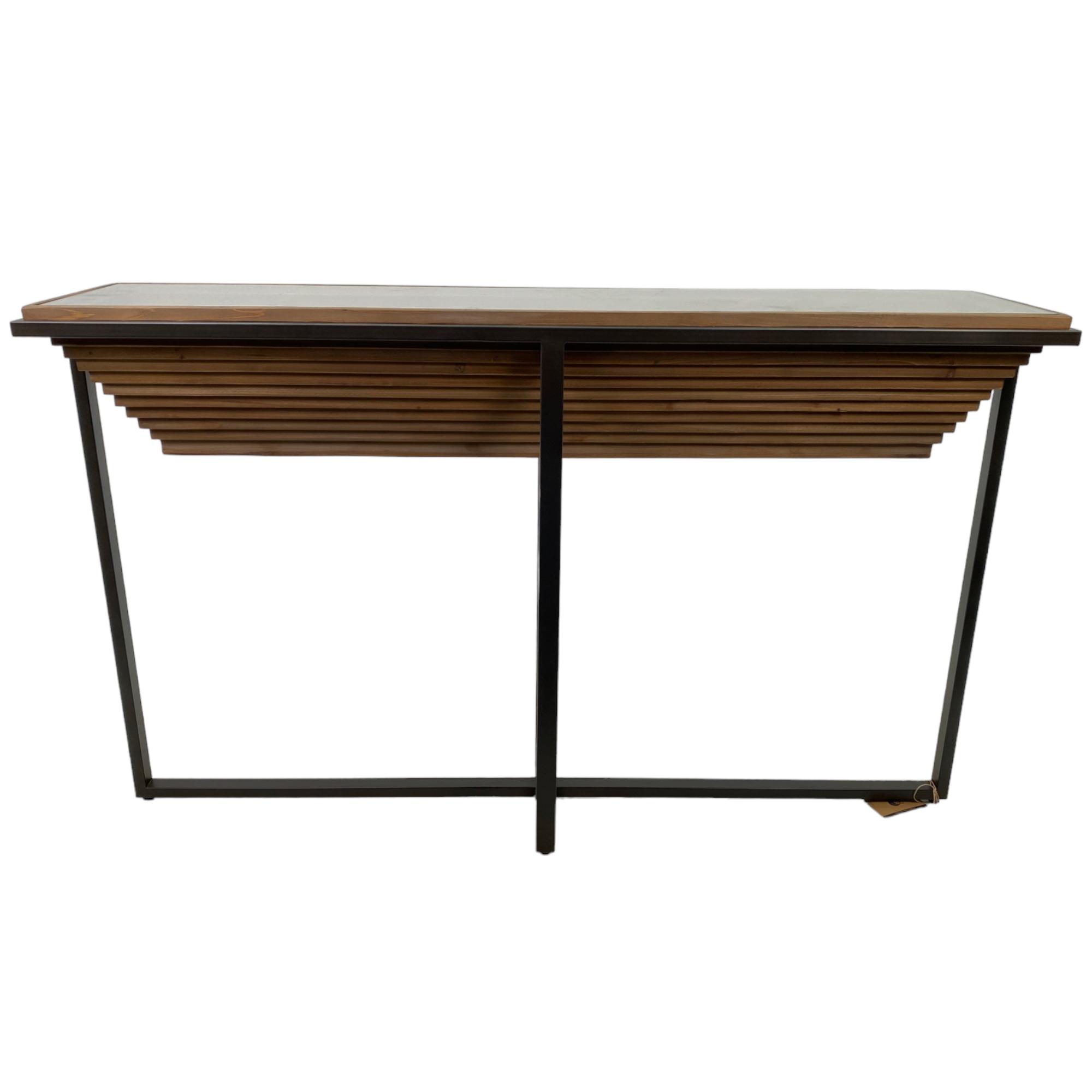 WOOD / IRON CONSOLE TABLE W. GLASS TOP - 454-221324