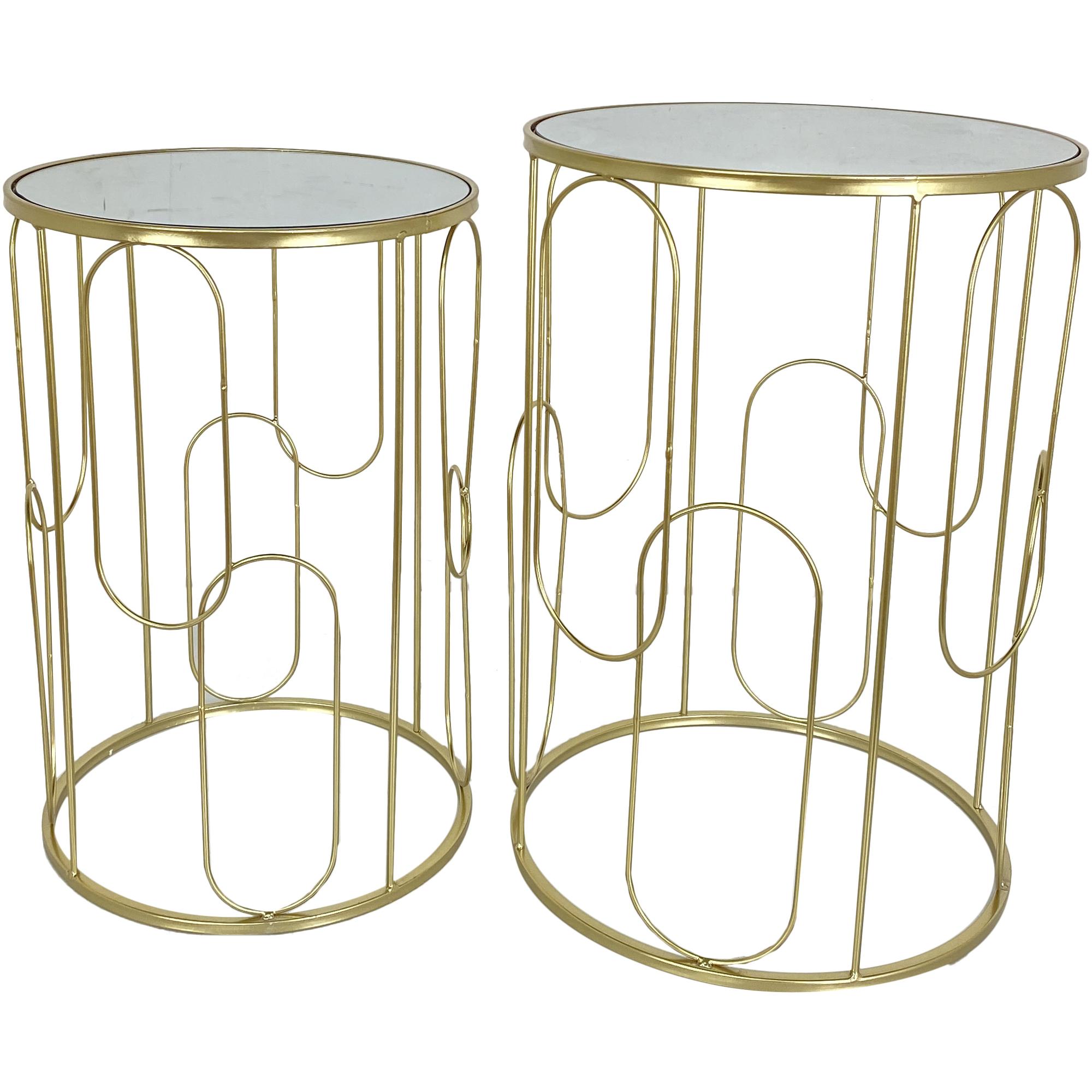 Gold metal table set/2mirror top - 531-42172