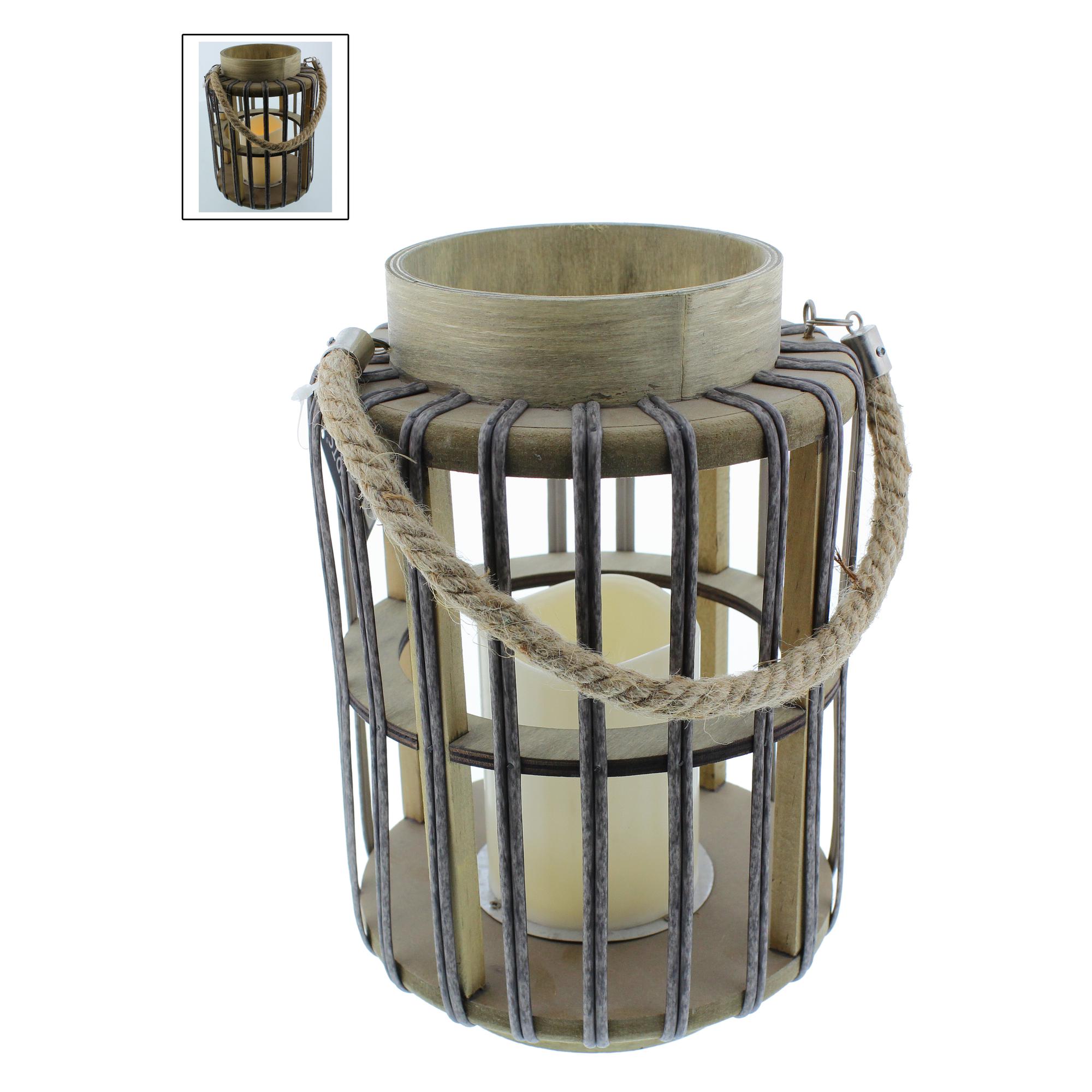 LED wooden lantern - 532-14005