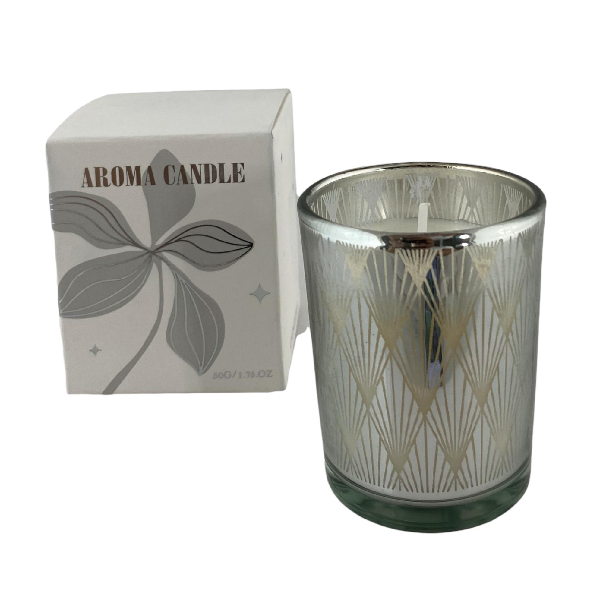 SILVER PAINTING GLASS CANDEL WITH RADIAL PATTERN - VANILLA - 532-45138