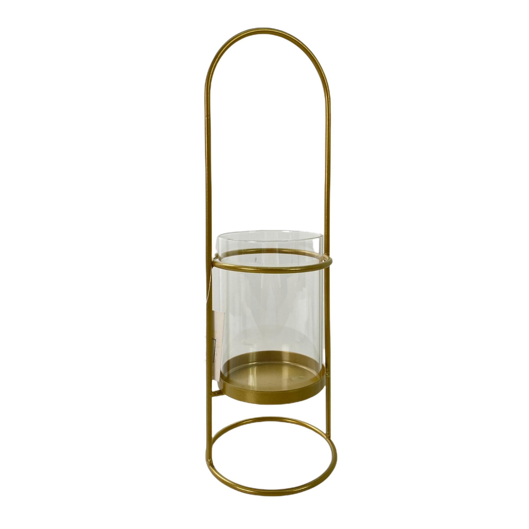 Small size metal candle holderwith glass matte gold - 541-620010