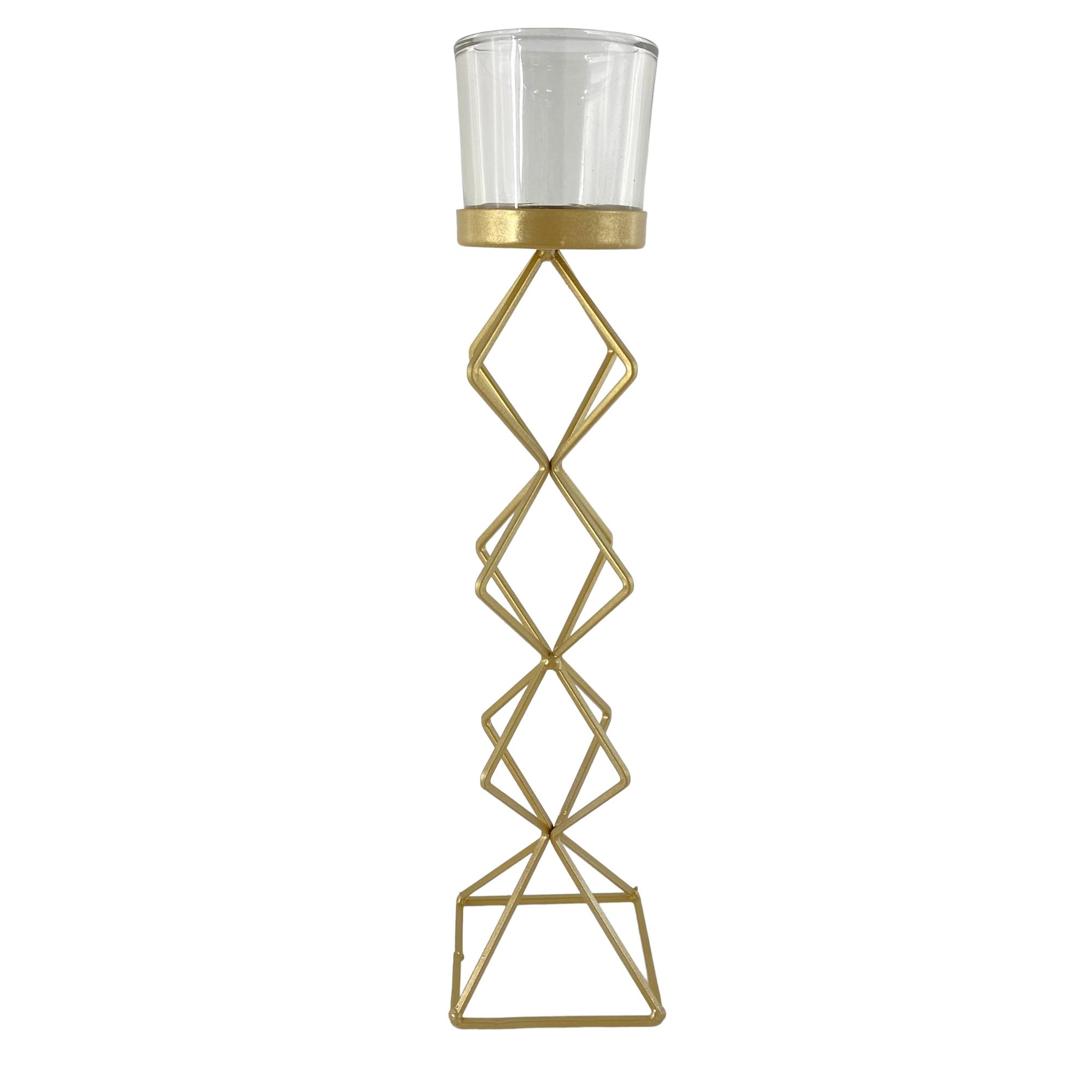 Large size metal stand with glass candle holder matt gold 11 - 541-620078