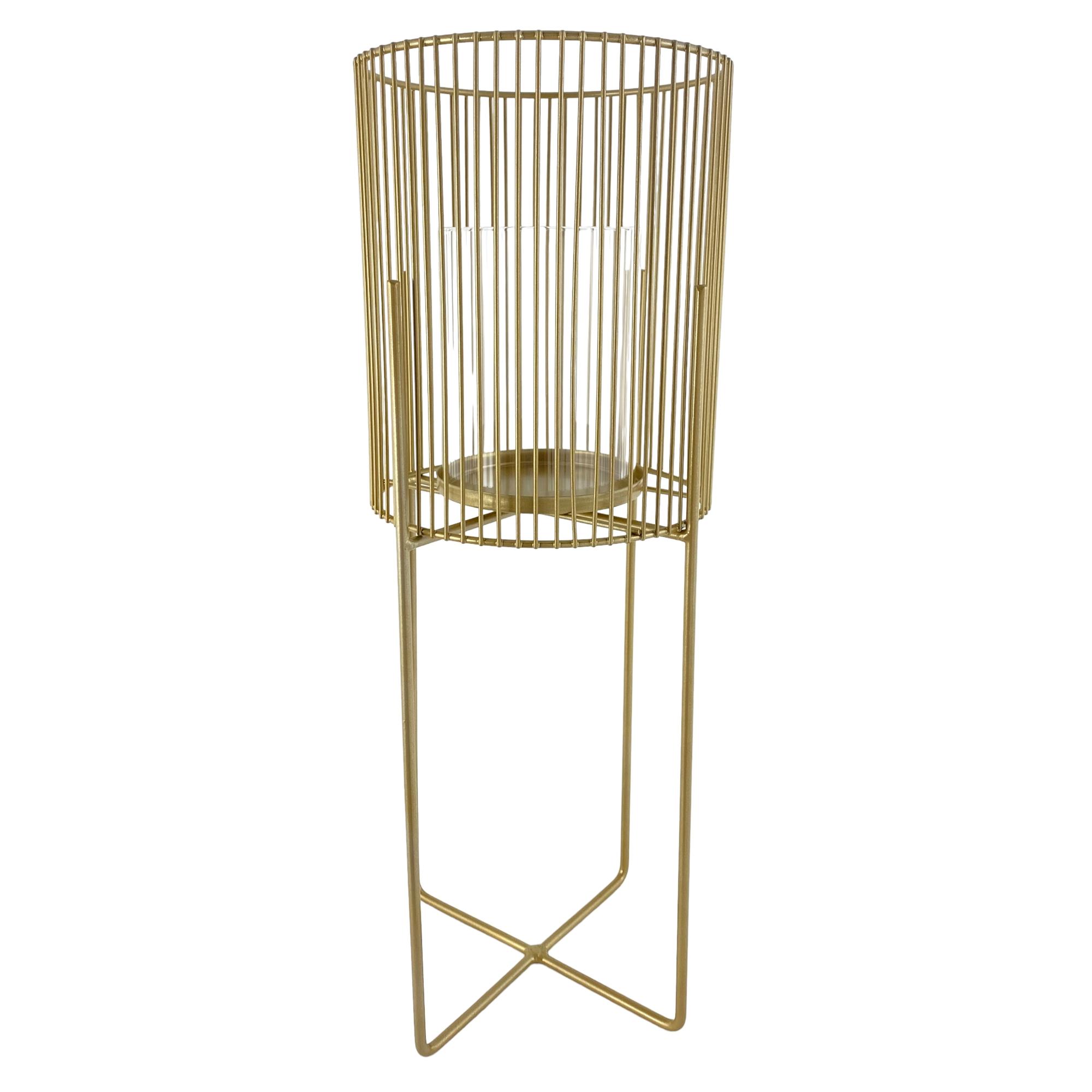 Large size metal stand with glass candle holder matt gold 11 - 541-620082