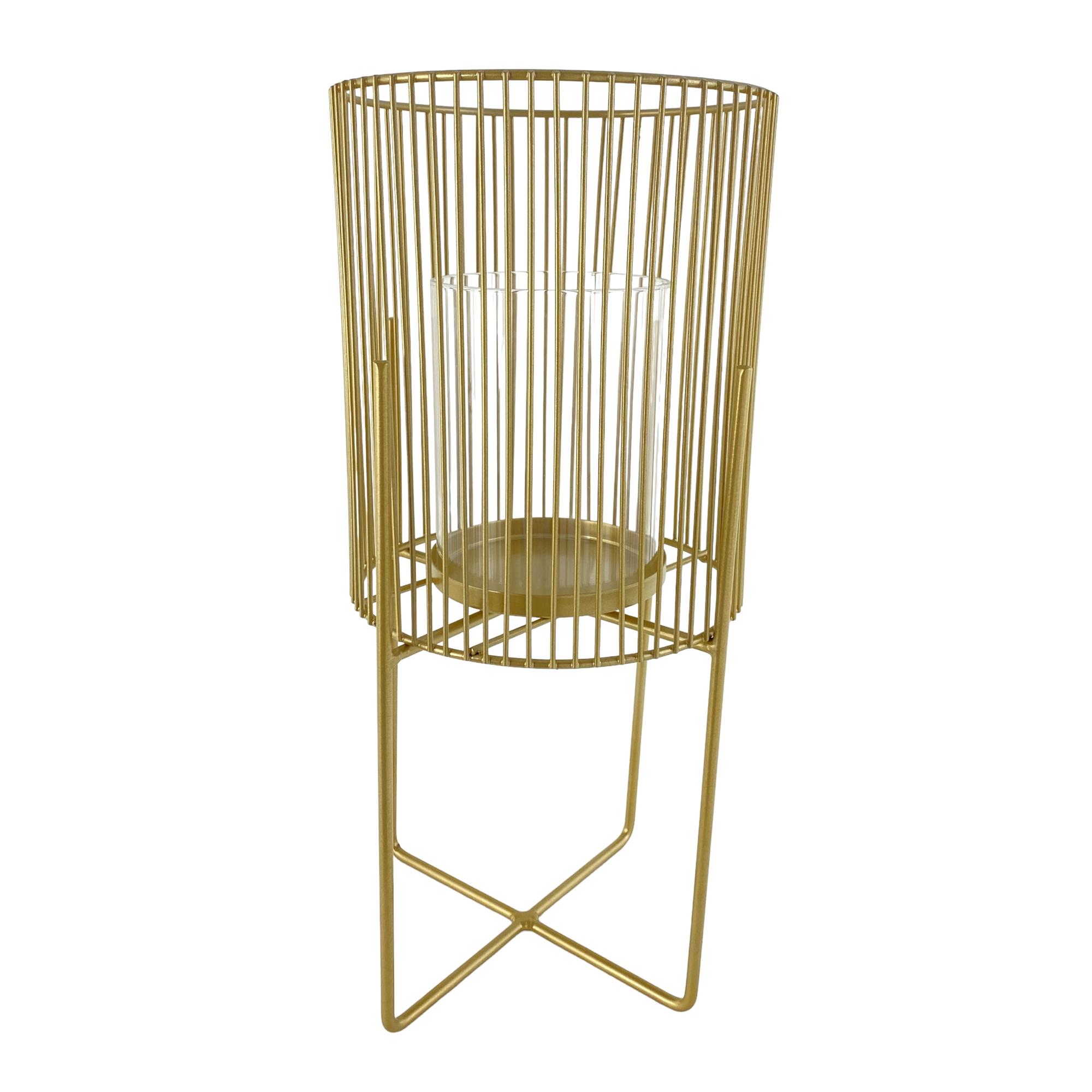 Small size metal stand with glass candle holder matt gold 11 - 541-620083