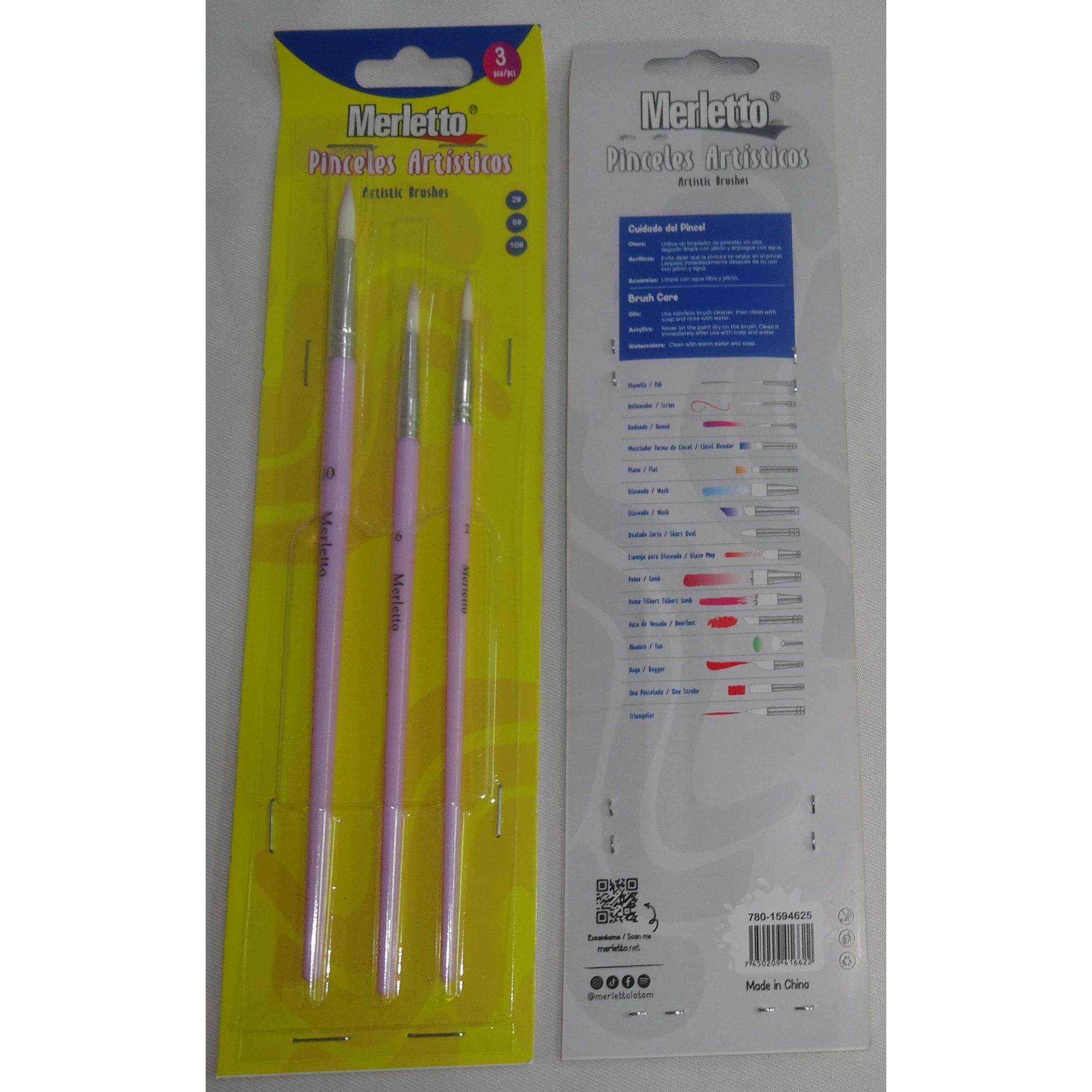 CONJUNTO DE 3 PINCÉIS ARTÍSTICOS LILÁS PASTEL (#2 #6 #10) - 780-1594625