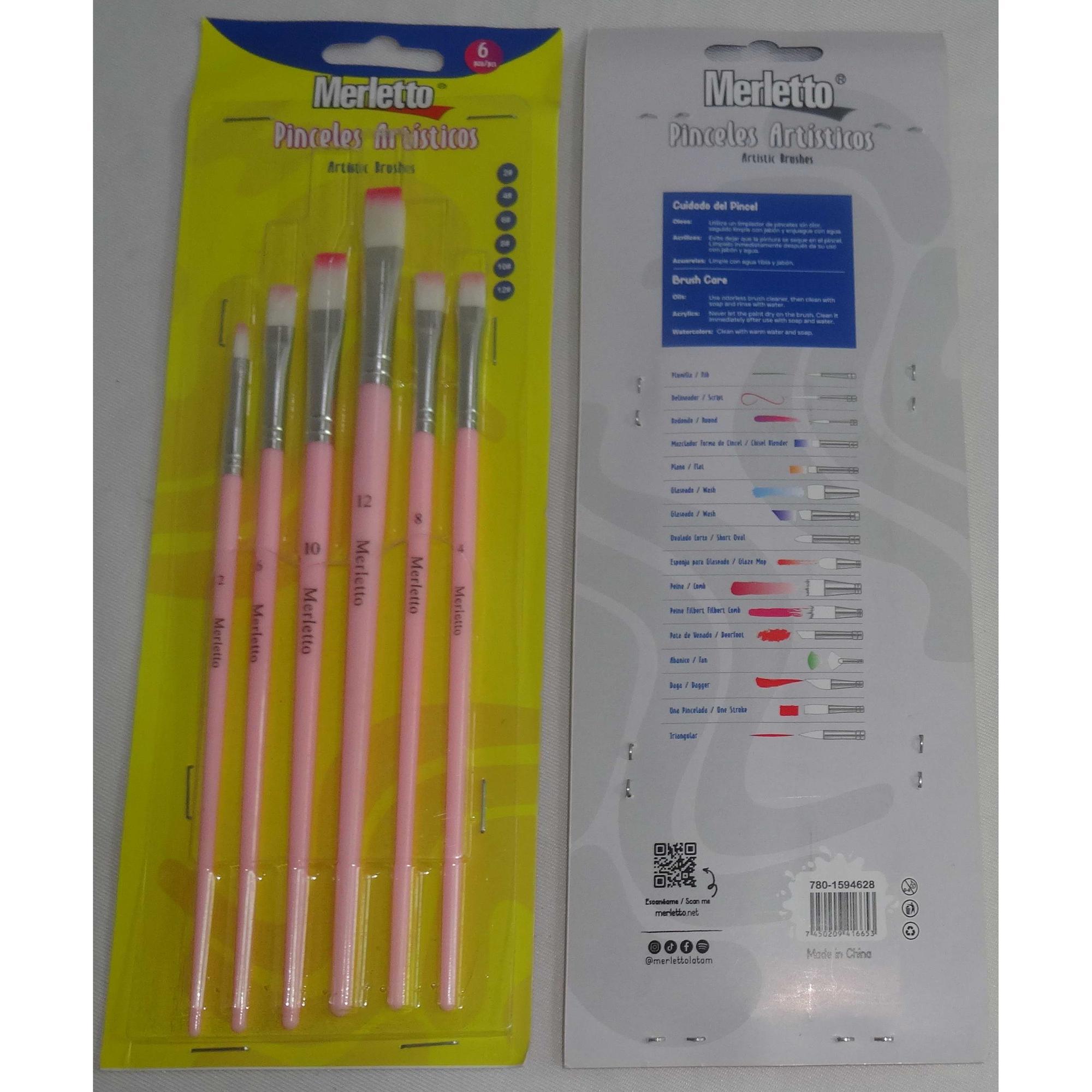 CONJUNTO DE 6 PINCÉIS ARTÍSTICOS ROSA PASTEL (#2 #4 #6 #8 #10 #12) - 780-1594628