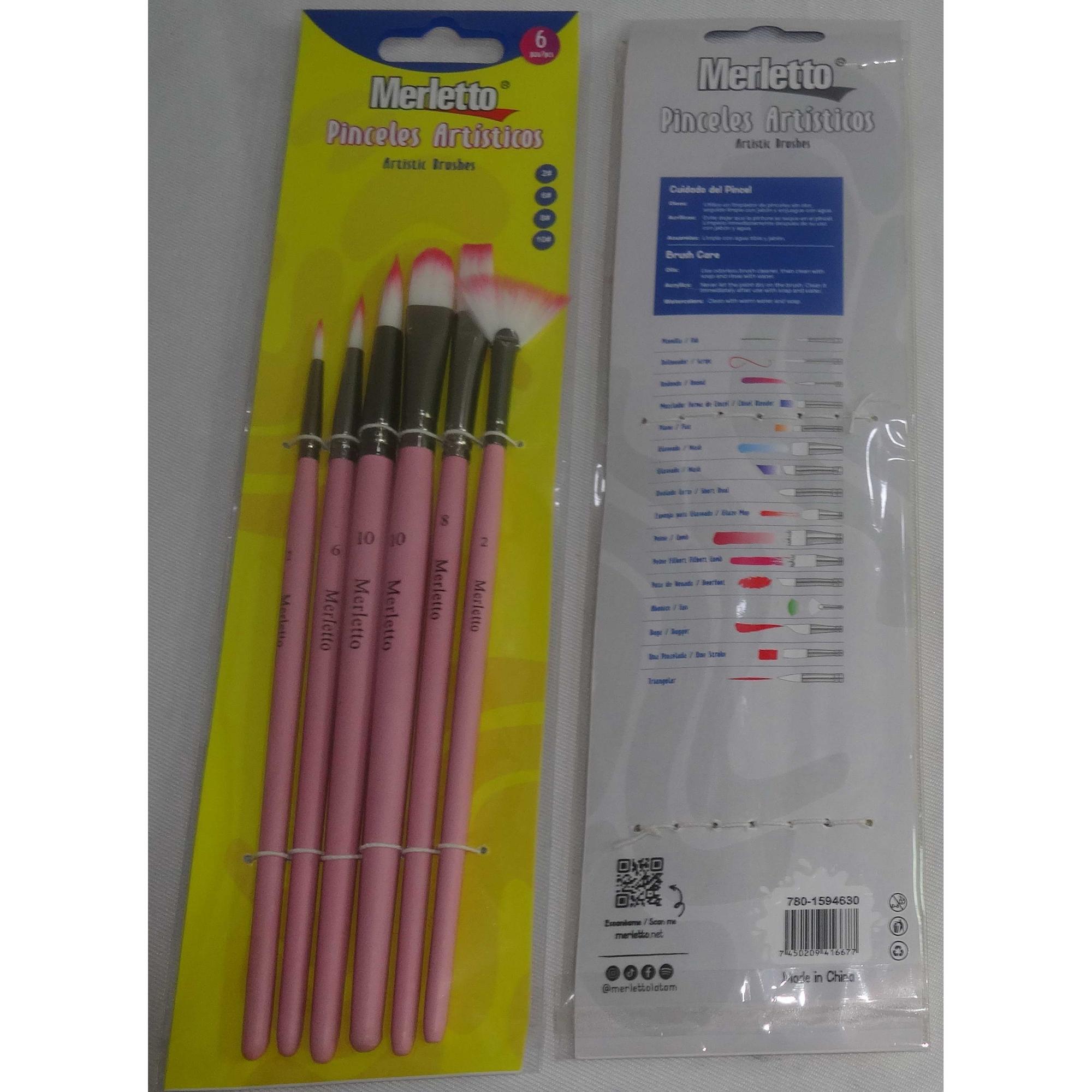 SET 6 PINCELES ARTISTICOS ROSA PASTEL (#2 #6 #8 #10 #10 #2) - 780-1594630