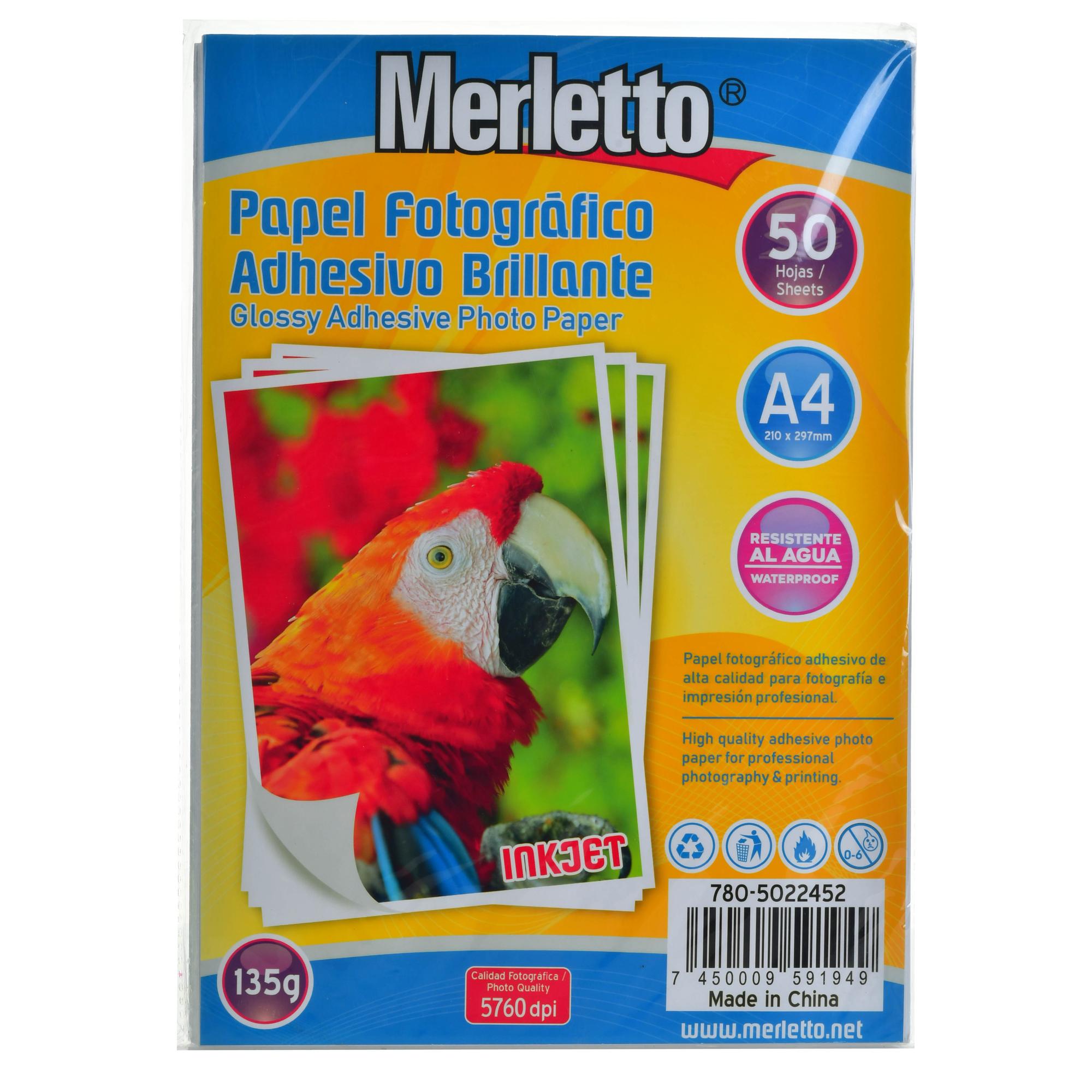 PAPEL FOTOGRAFICO BRILLANTE ADHESIVO INKJET 5760DPI 50 HOJAS A4 135g - 780-5022452