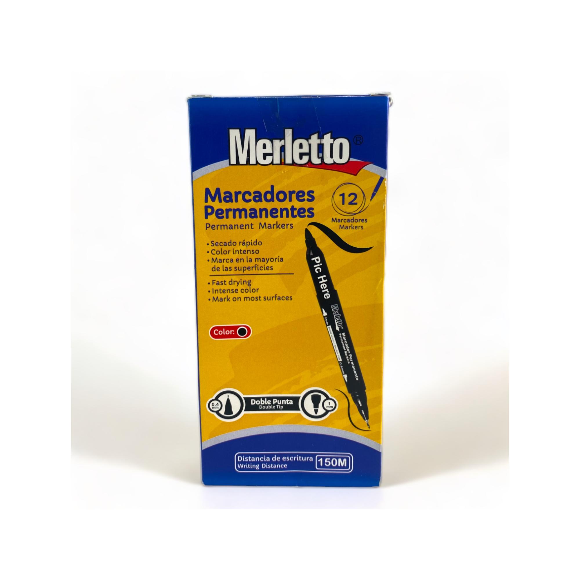 SET DE 12 MARCADORES PERMANENTES DOBLE PUNTA 0.4mm / 1mm NEGRO - 780-755387799