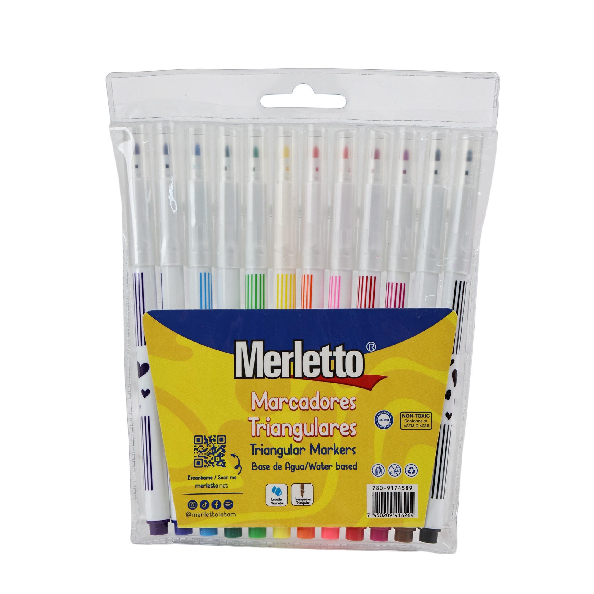 SET 12 MARCADORES DE AGUA TRIANGULARES 12 COLORES BASICOS LAVABLE - 780-9174589