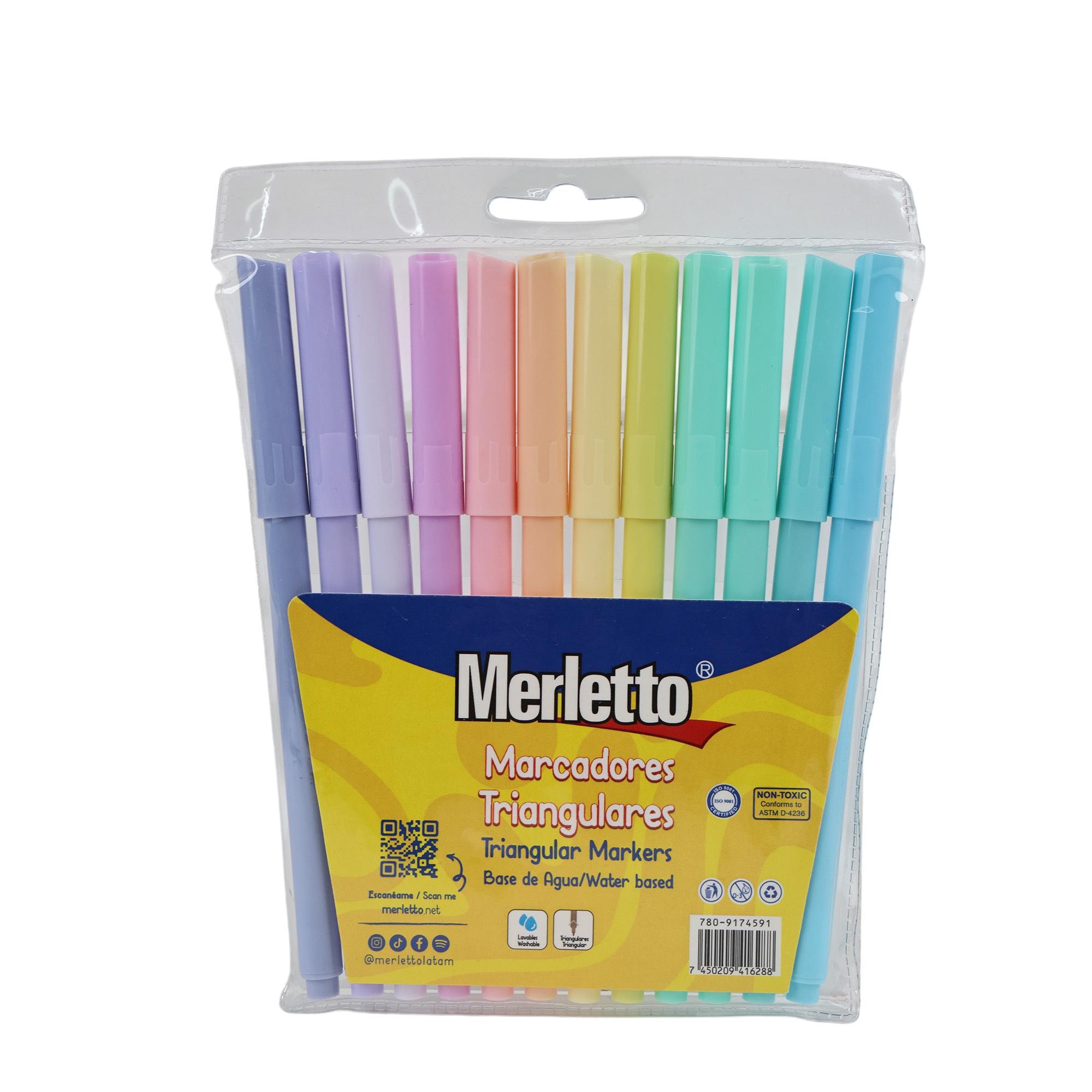 CONJUNTO DE 12 MARCADORES DE ÁGUA TRIANGULARES 12 CORES PASTEL LAVÁVEIS - 780-9174591