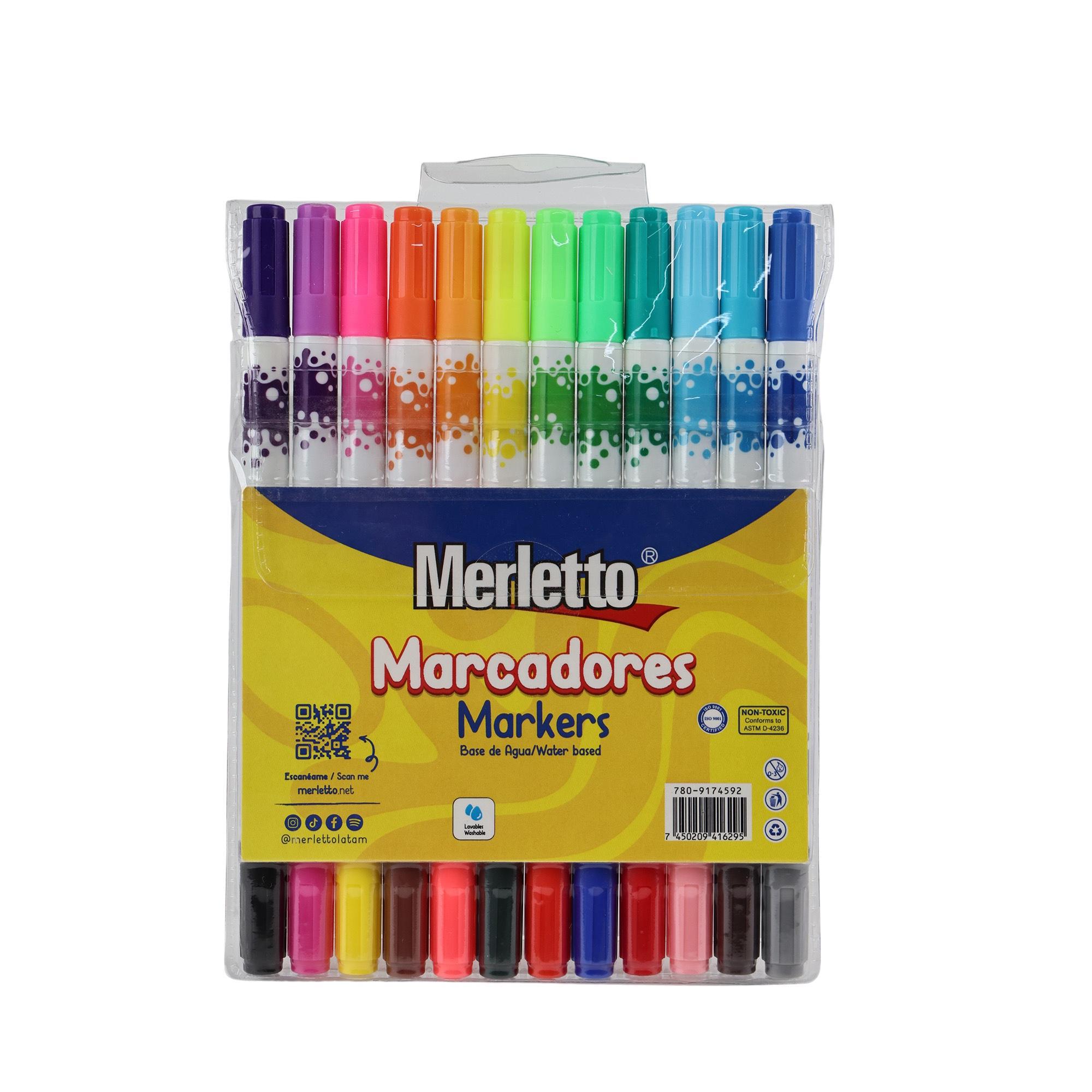 CONJUNTO DE 12 MARCADORES DE ÁGUA DE PONTA DUPLA, 24 CORES, LAVÁVEIS - 780-9174592