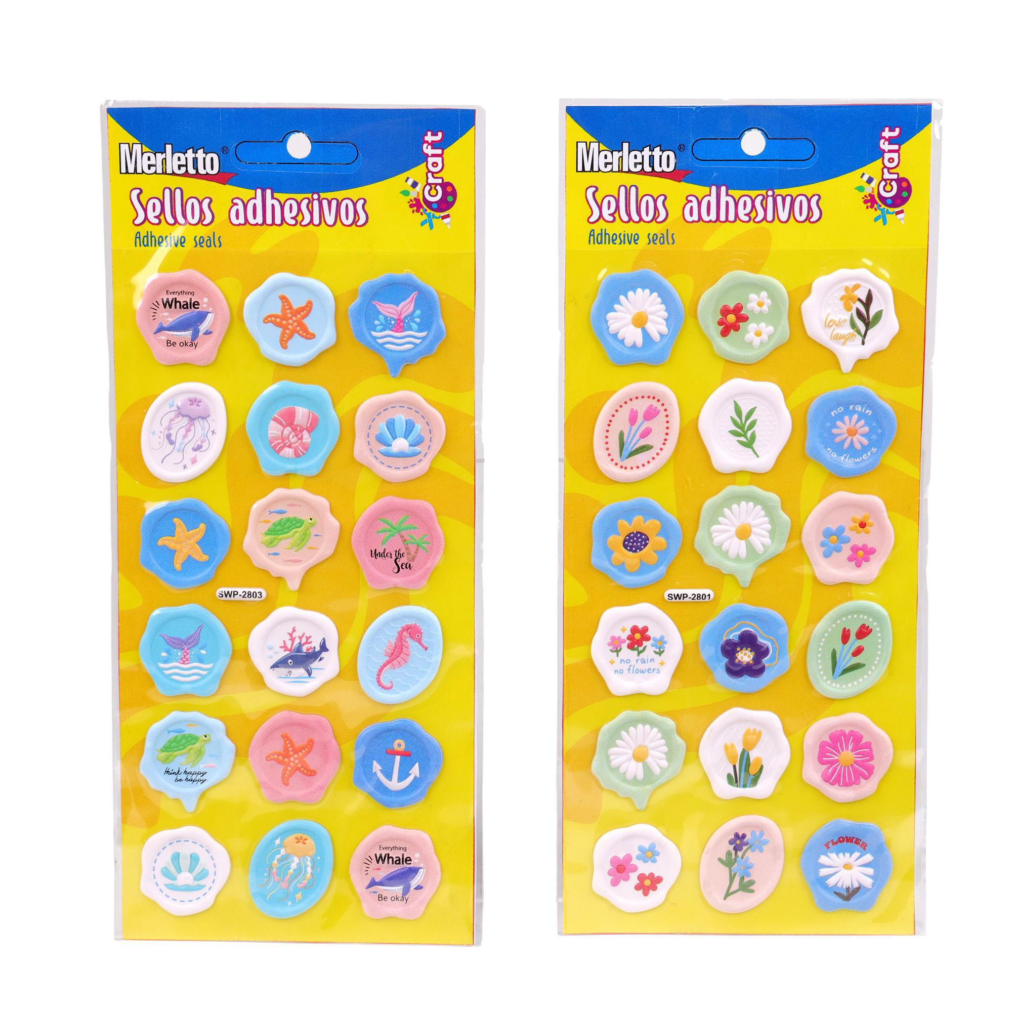 288PCSCTN SHEET EMBOSSED WAX SEA SOFT PUFFY STICKERS IN OPP - 785-7144421