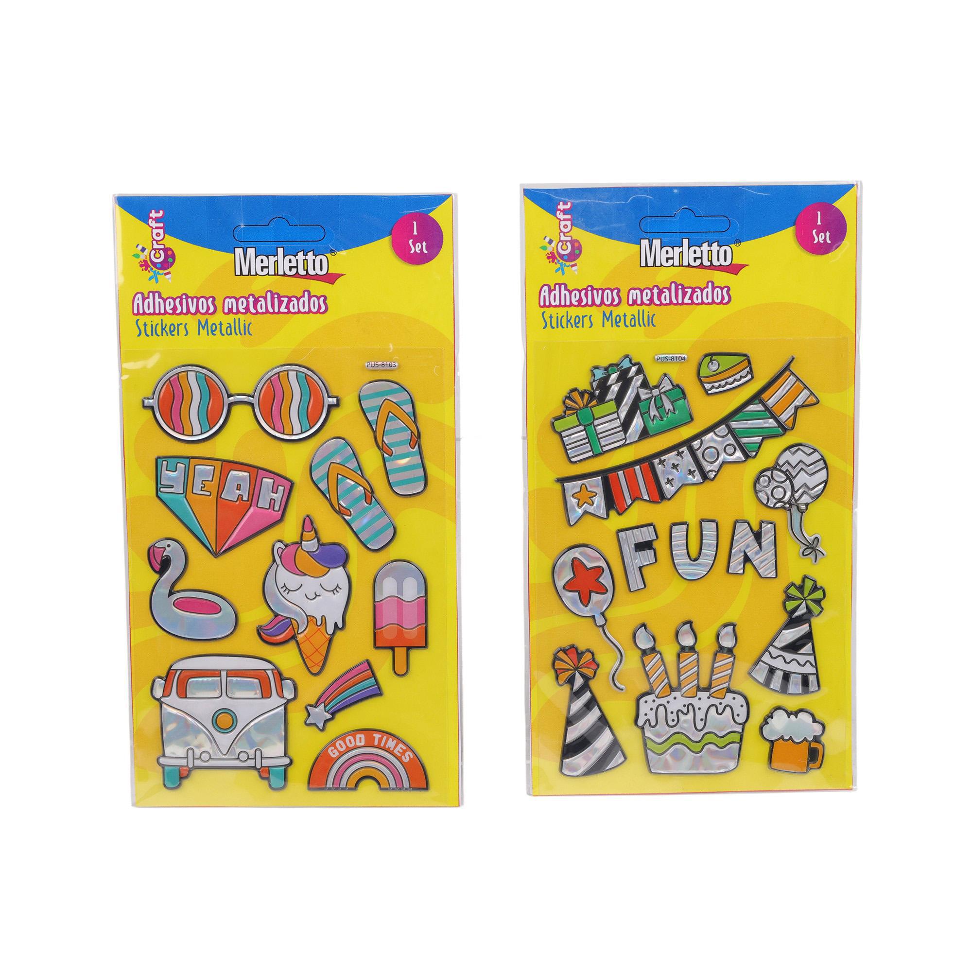 288PCSCTN SHEET METTALIC FANCYSTICKERS IN OPP BAG WITH BACK - 785-7144424